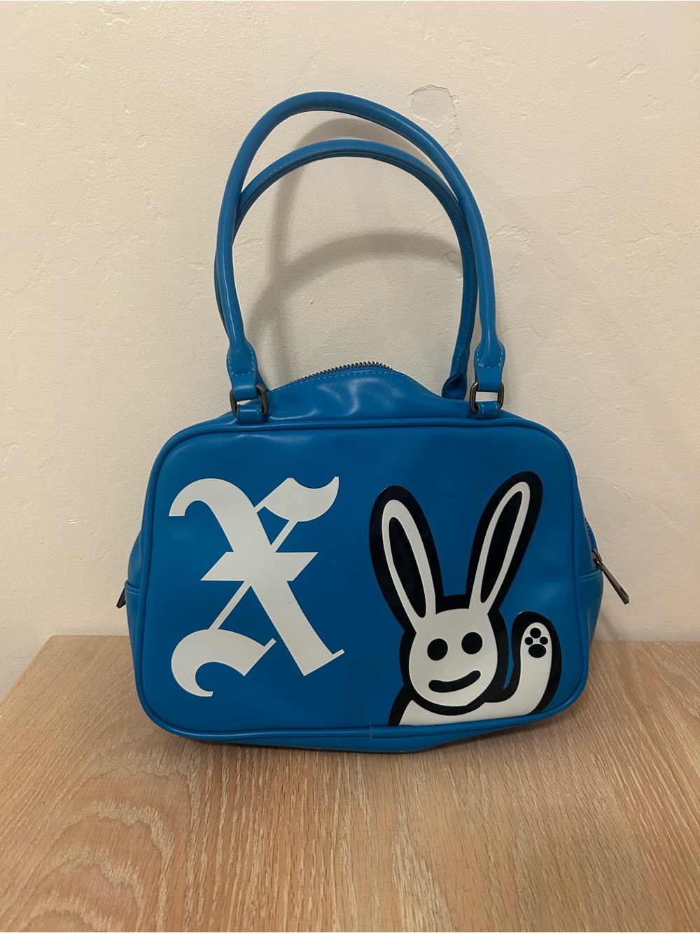 Blue Mini Tote with Graphic Bunny Accent